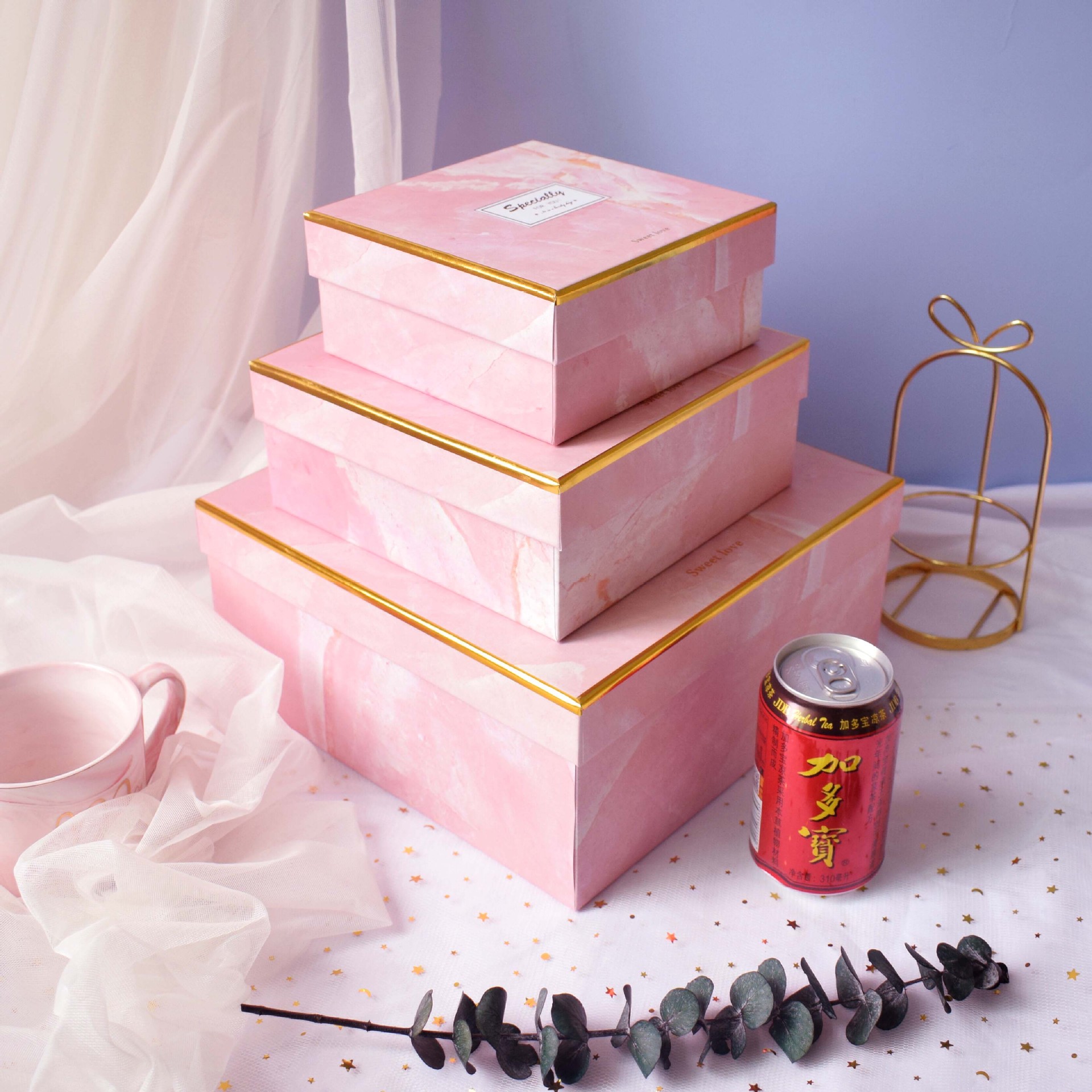 正方形大理石紋禮盒520送男女友生日禮物包裝盒婚慶伴手禮盒