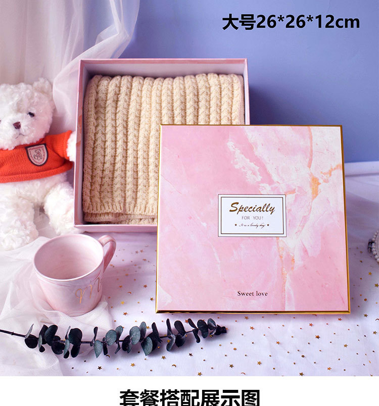 正方形大理石紋禮盒520送男女友生日禮物包裝盒婚慶伴手禮盒