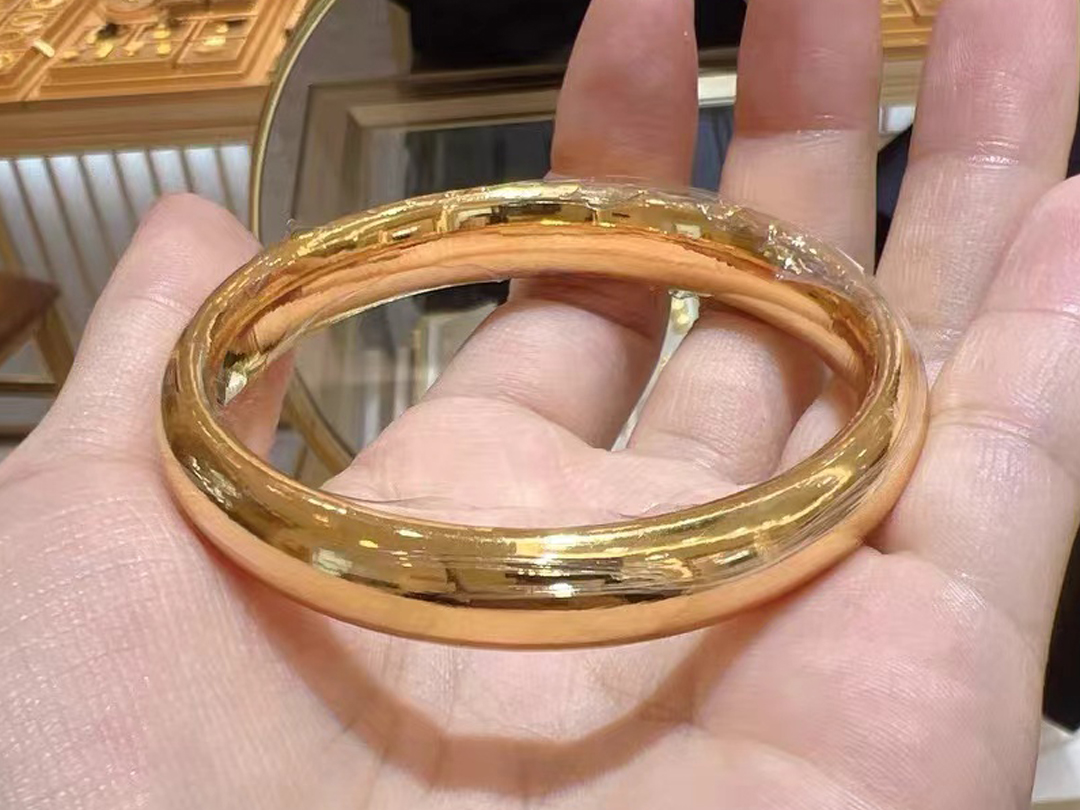 黄金厚壁中空手镯20克手作工费