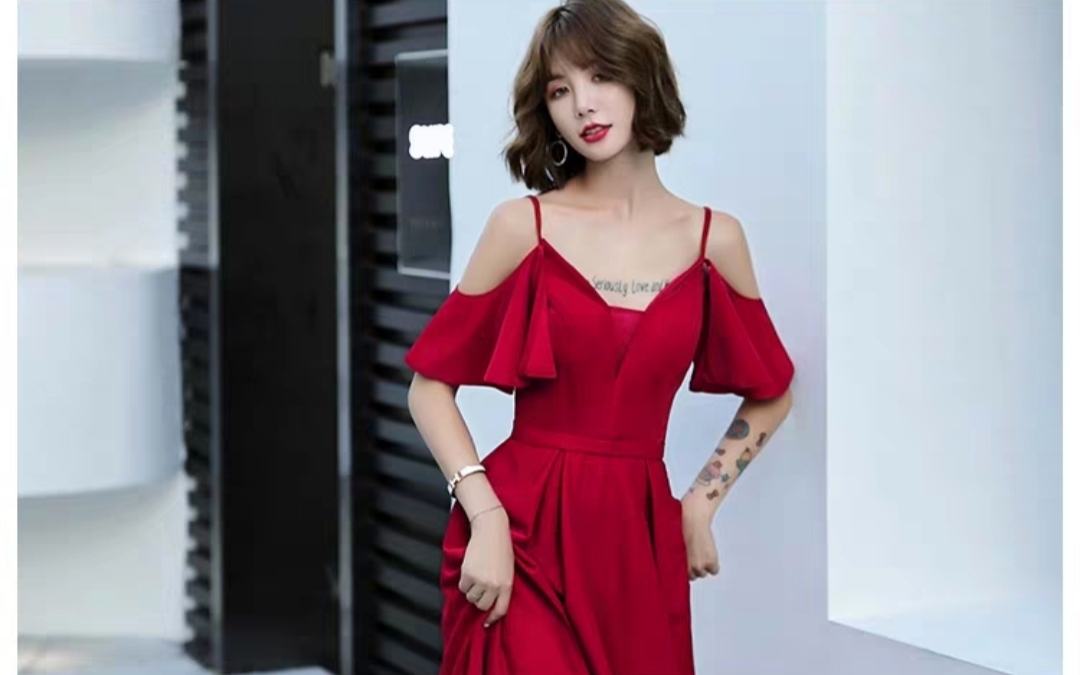 吊带性感风 酒红敬酒服 2020秋季新款