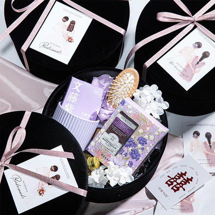 黑色丝绒圆盒伴手礼套装高级仪式感送女友实用生日礼物结婚礼品盒