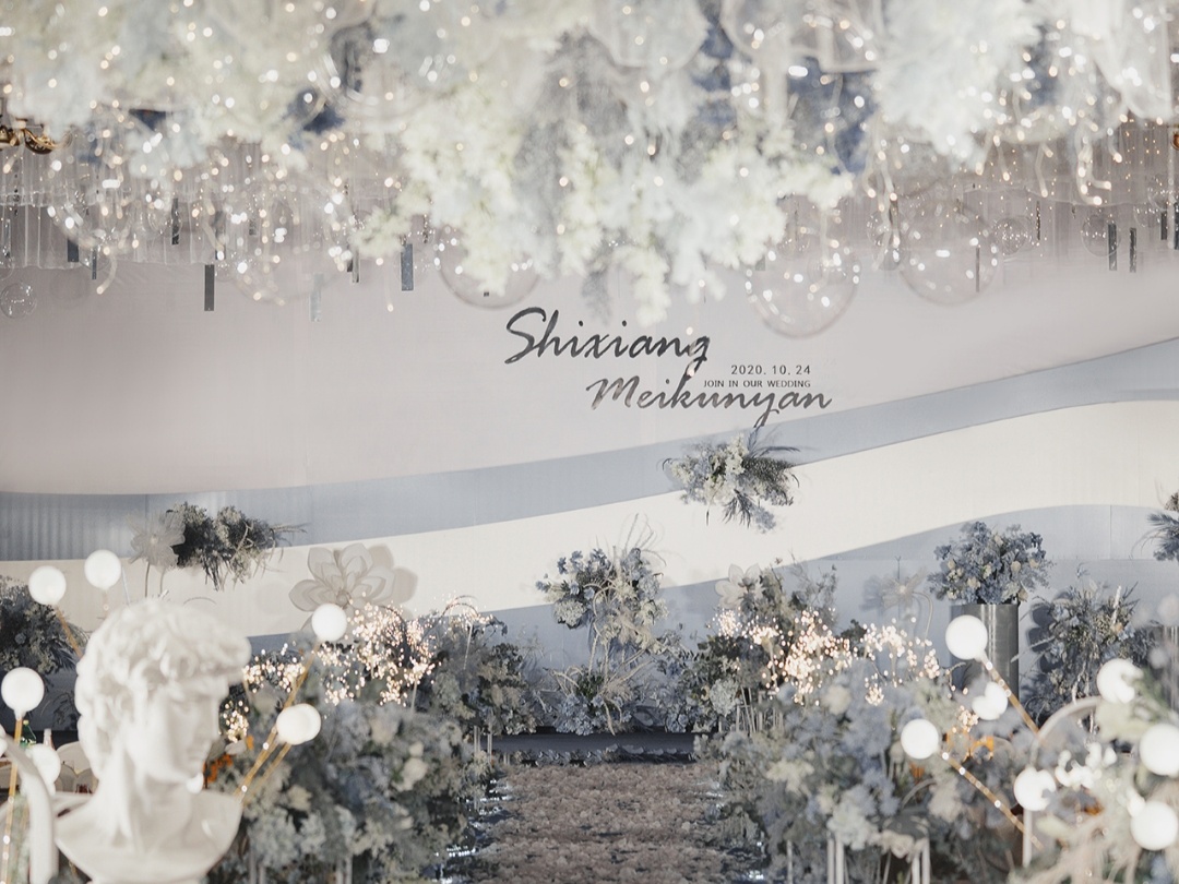 莫兰迪雾霾蓝婚礼 纯场布23800