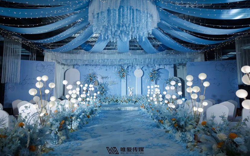 信阳新县武占领酒店，蓝色系梦幻婚礼。