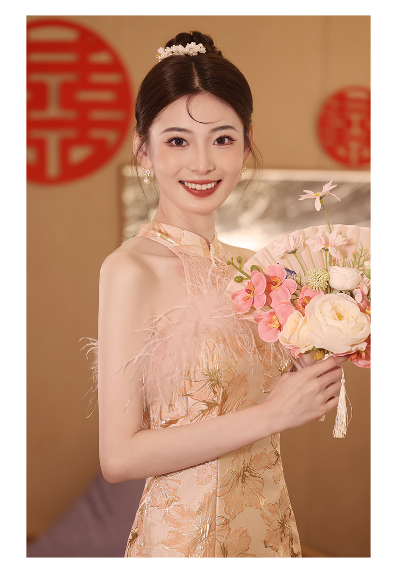 新中式敬酒服新娘高级感旗袍订婚礼服连衣裙粉色晨袍2024新款轻奢