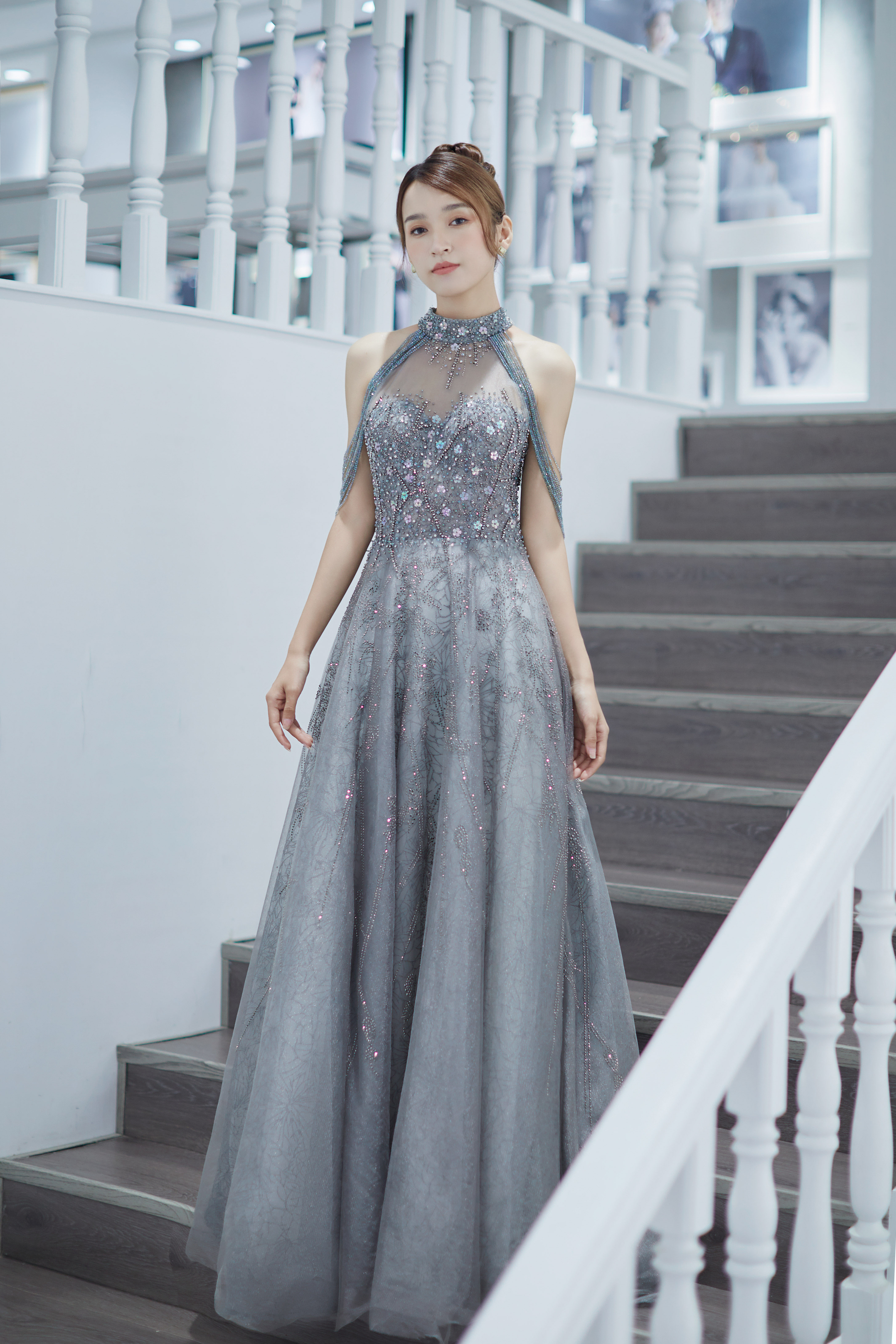 蓝灰高级星空敬酒服