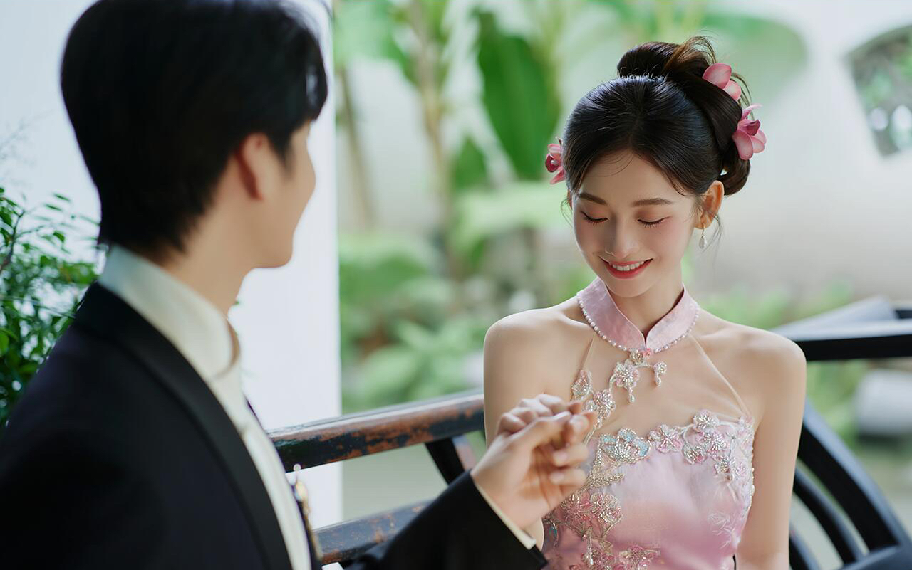 园林粉色新中式婚纱照｜这也太温柔了吧