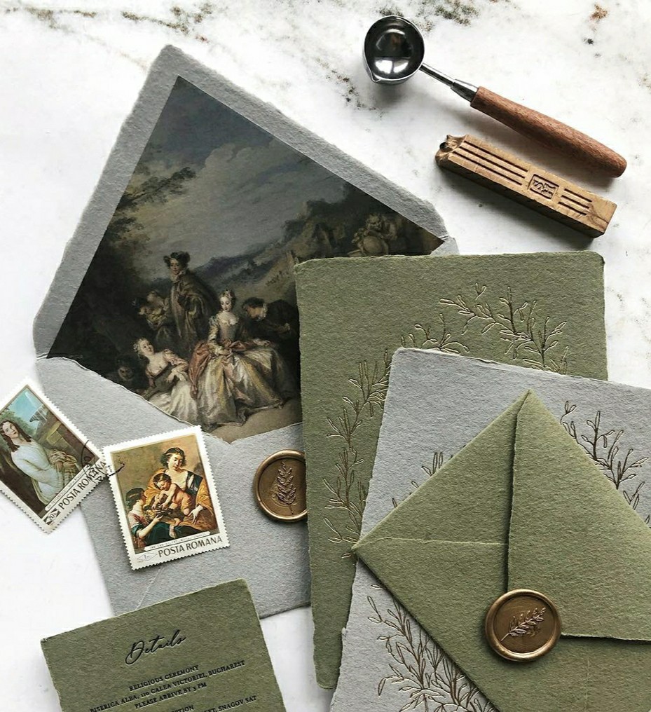 复古又高级的手工纸/毛边纸婚礼请柬