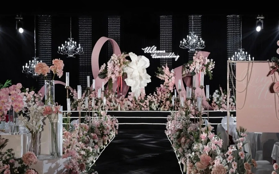 韩式水晶粉黑色婚礼