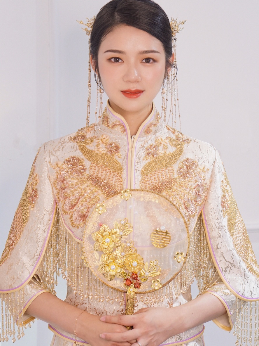 『一諾中式』金孔雀流蘇珠繡香檳色秀禾服