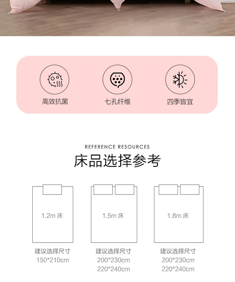 【水星家纺】克洛怡抗菌七孔二合一被(玉粉色)被芯