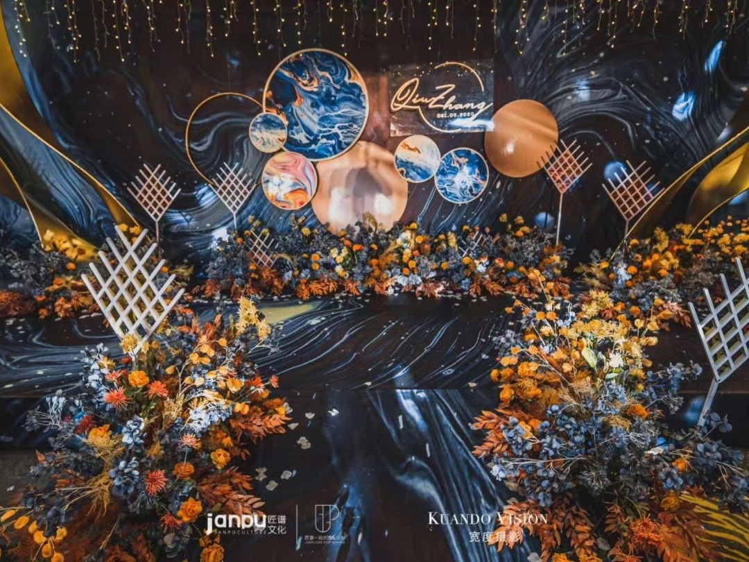 匠谱|个性立体|莫兰迪湖蓝色撞色婚礼