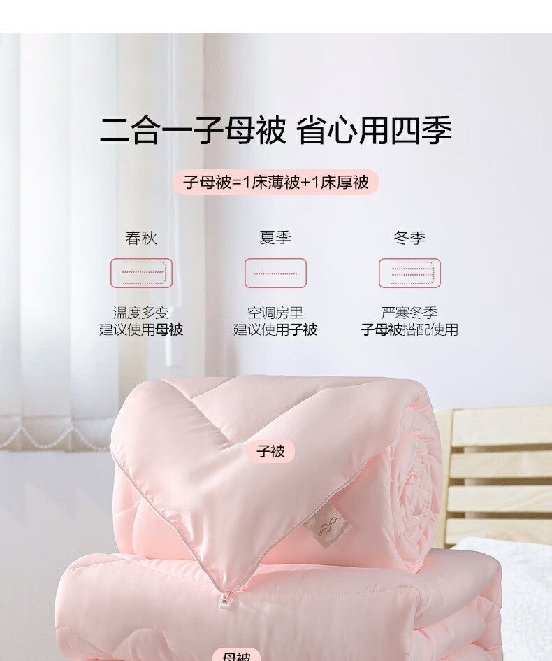 【水星家纺】克洛怡抗菌七孔二合一被(玉粉色)被芯