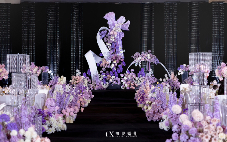 台州婚礼 紫粉色韩式水晶婚礼 小预算酒店大棚婚礼