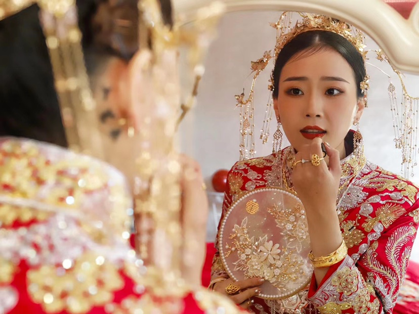 结婚当天和回门当天3次造型妆容