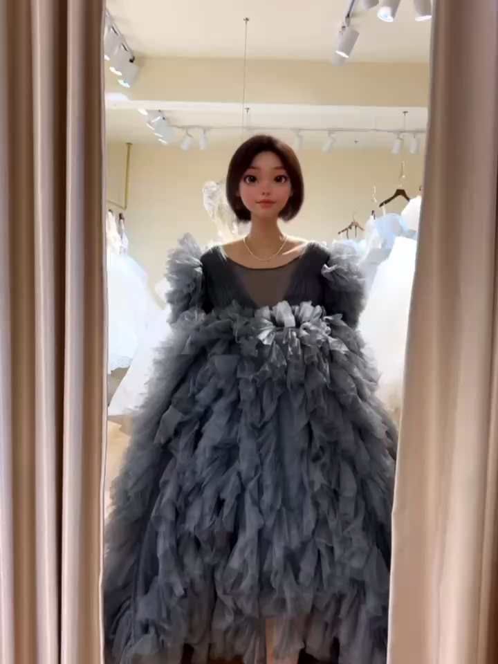 南木婚纱｜烟灰色蛋糕裙晚礼服