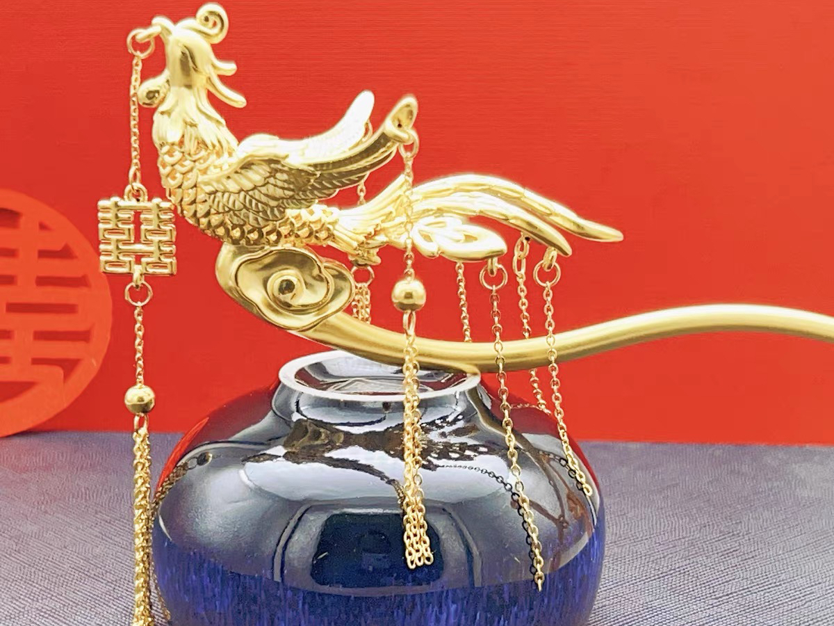 5D硬金工艺凤钗足金