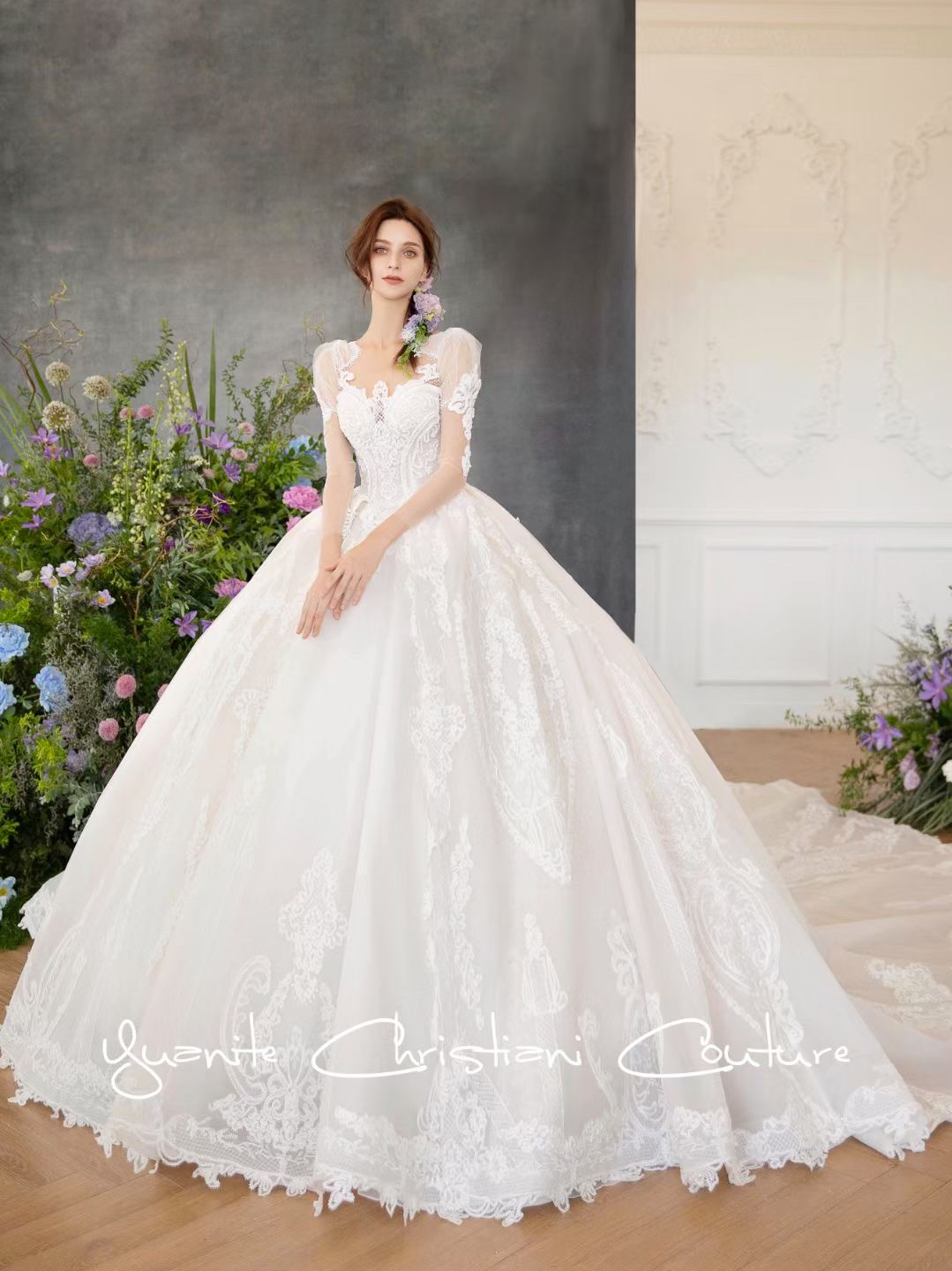 菏泽艾慕丝奢华重工拖尾主纱仪式纱