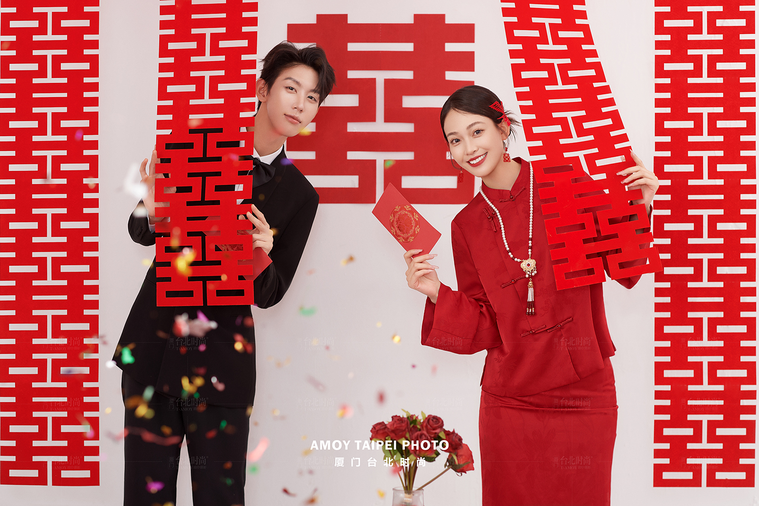 甜蜜感❣拉满的中式喜庆氛围婚纱照