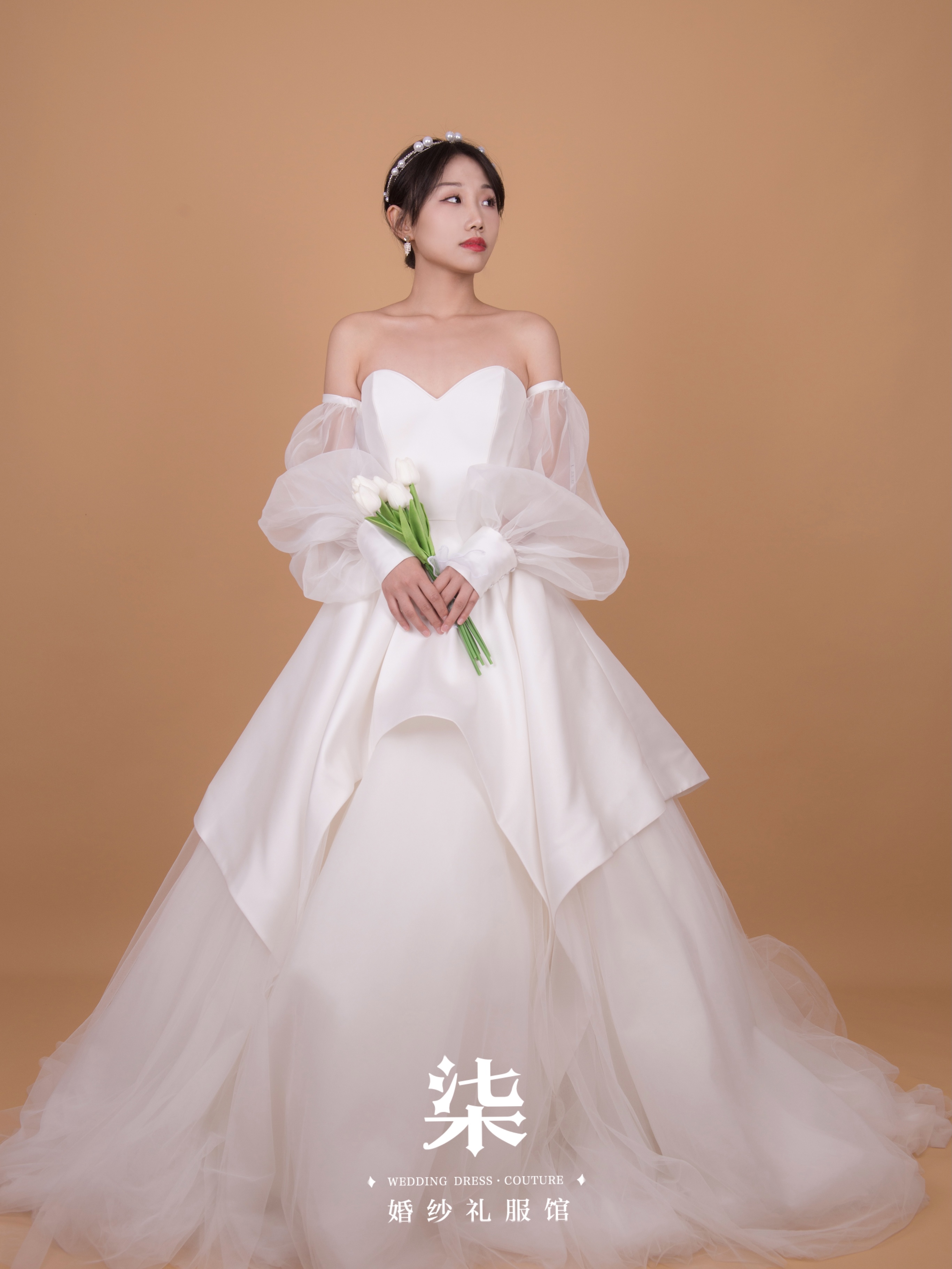 柒婚纱【蝉衣】两穿缎面拼接小拖尾