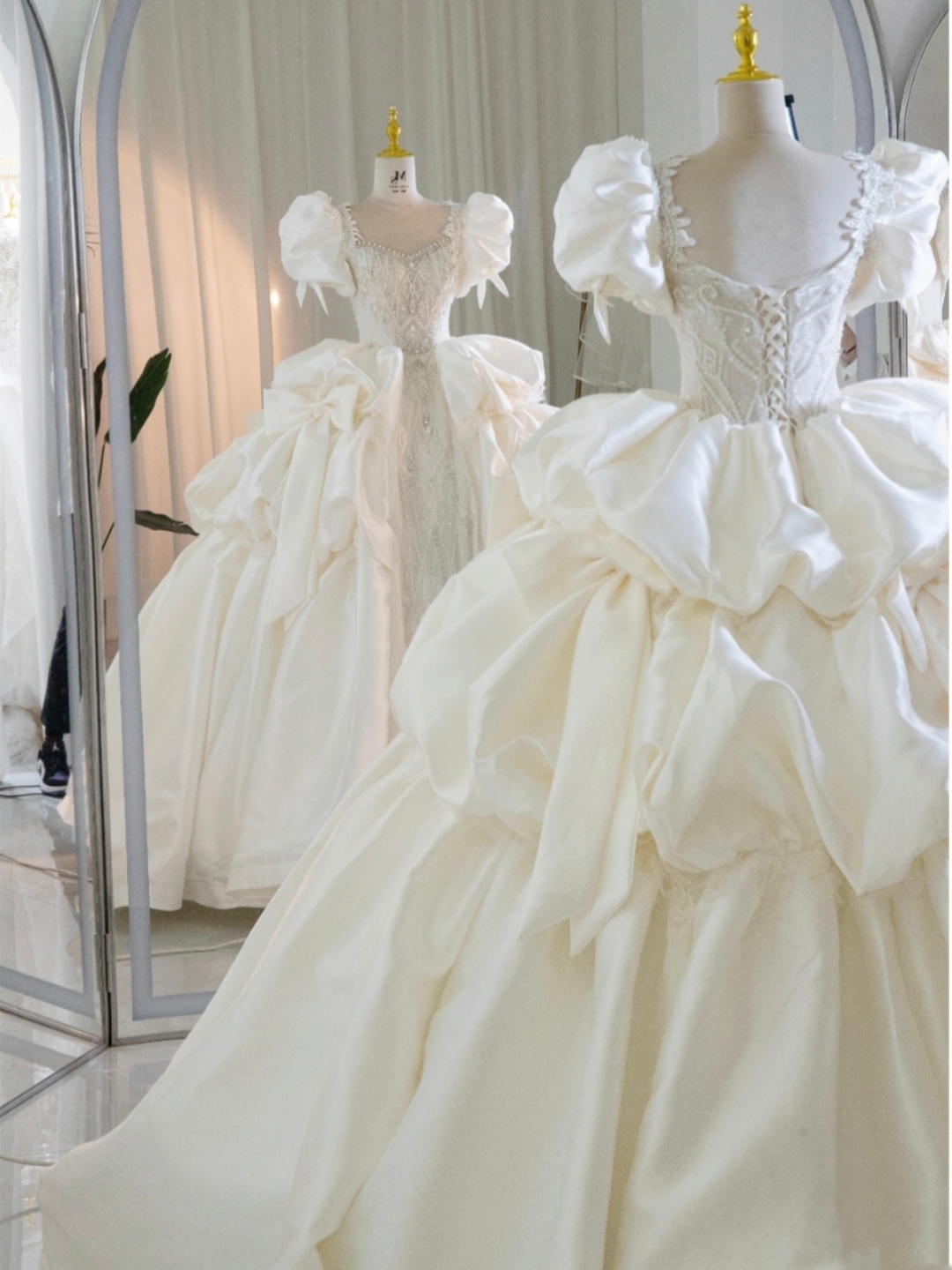 公主泡泡袖齐地主纱