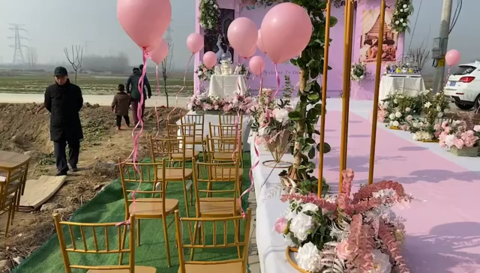 粉色唯美户外草坪主题婚礼