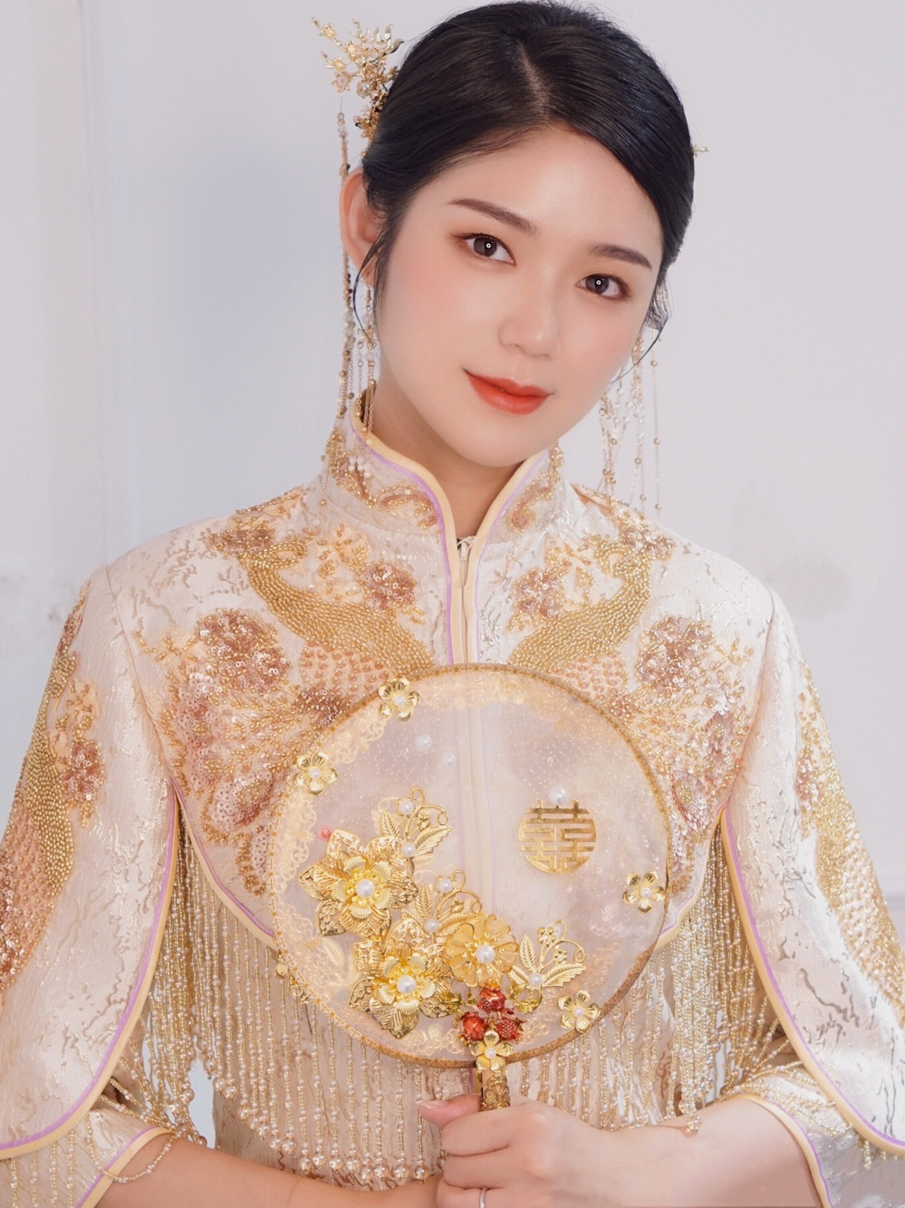 『一諾中式』金孔雀流蘇珠繡香檳色秀禾服