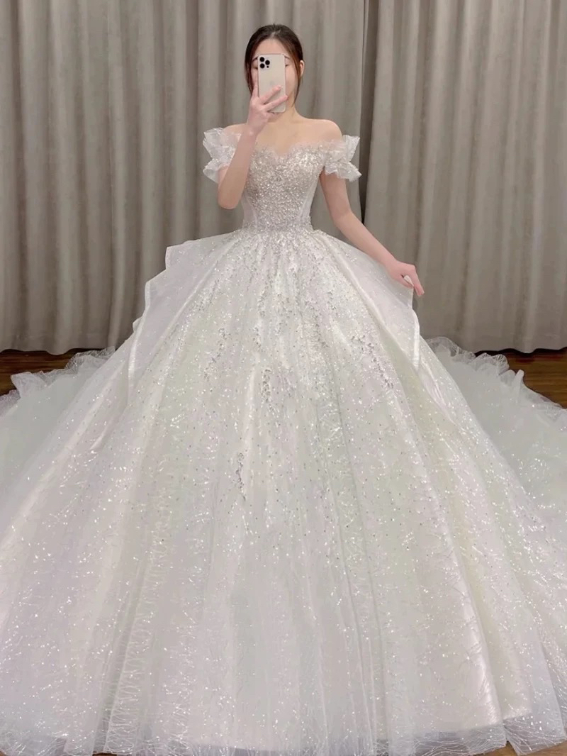 【思慕】森林精灵一字肩拖尾婚纱