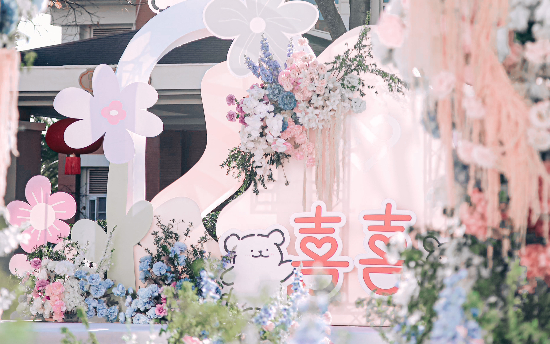 【囍記】可愛線條小狗泳池婚禮