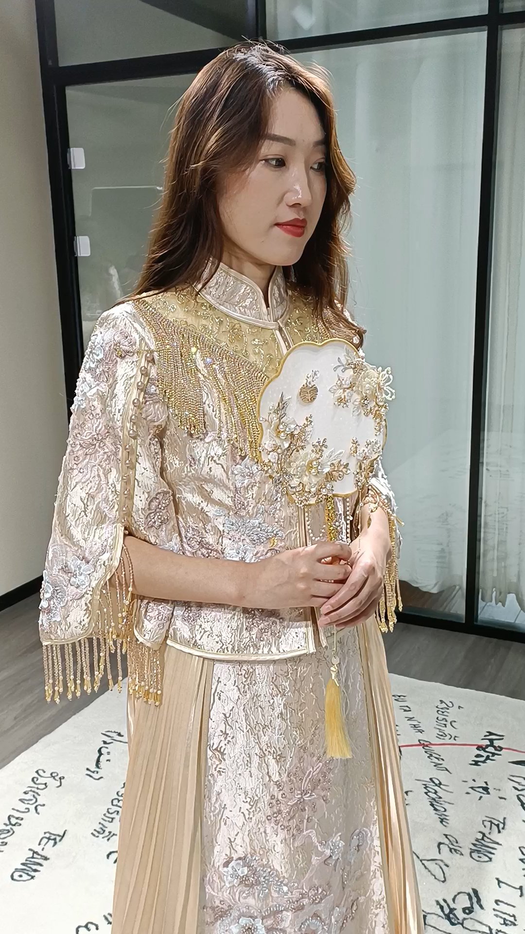 金色系手工钉珠印度纱秀禾中式