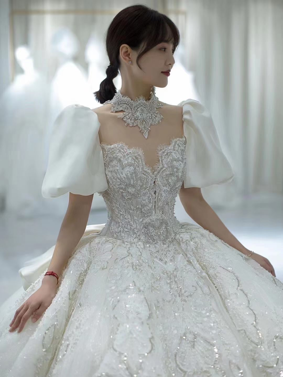 公主泡泡袖三穿蝴蝶結婚禮主紗