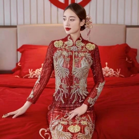 红色印度丝，中式出门，端庄气质款