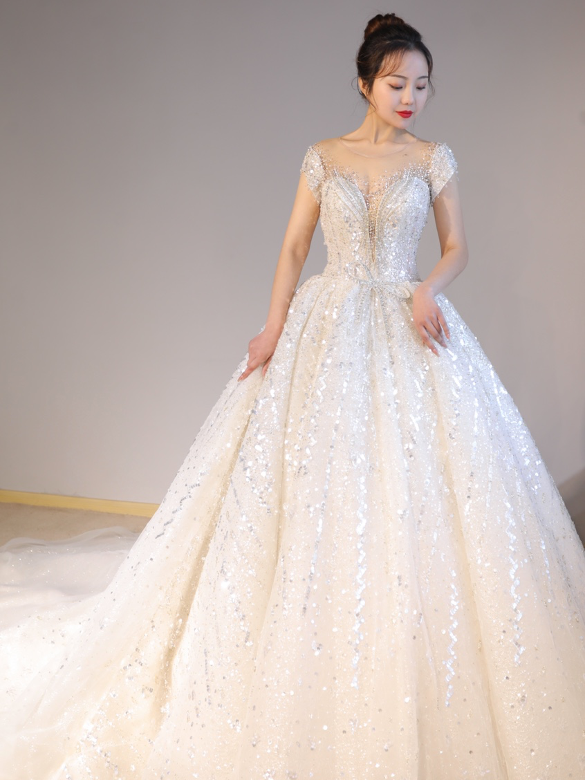 【杨超越同款】豪华水晶大拖尾婚纱