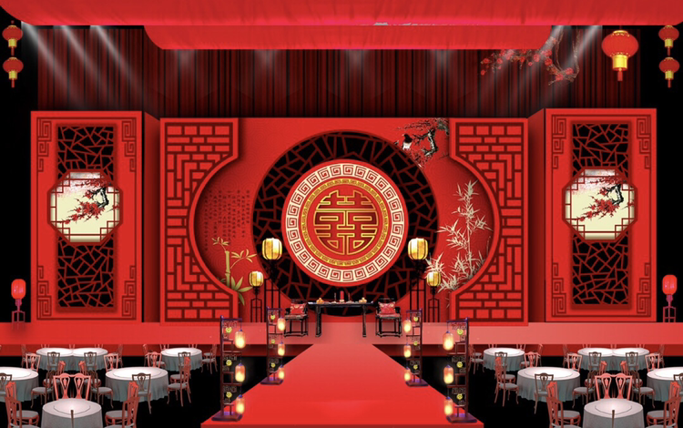 中式婚礼热闹喜庆酒店外场均可操办。