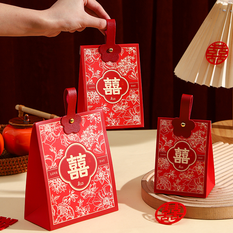 【50個(gè)】紅色燙金雙喜喜糖盒