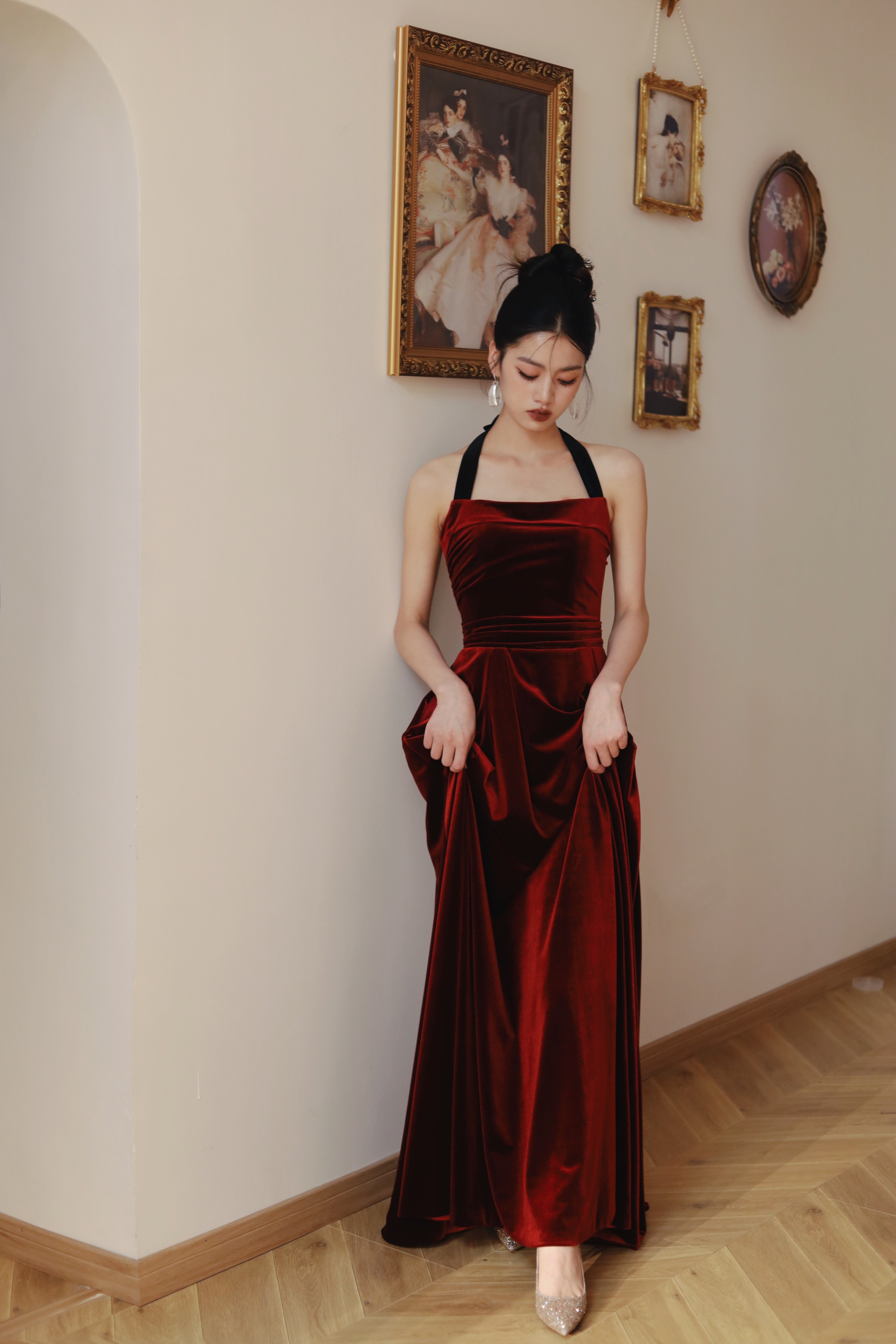 【知己婚纱】红色丝绒敬酒服