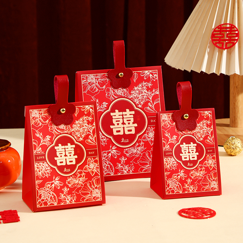 【50個(gè)】紅色燙金雙喜喜糖盒