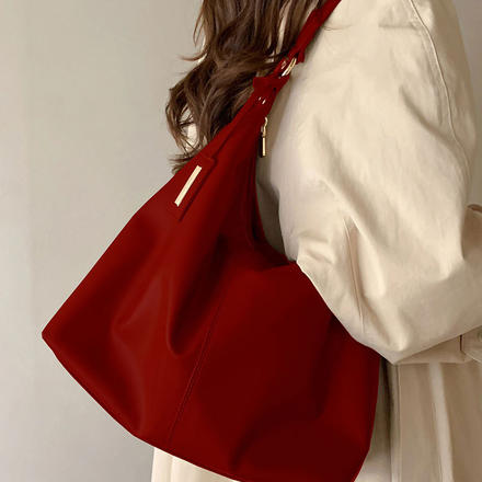 紅色新娘包包復古大容量托特包2024新款高級感洋氣單肩女包婚包