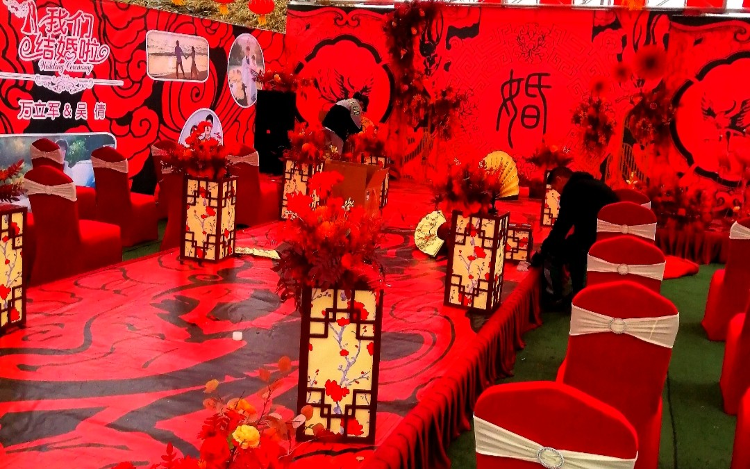 中国红户外婚礼会场十足的中国范
