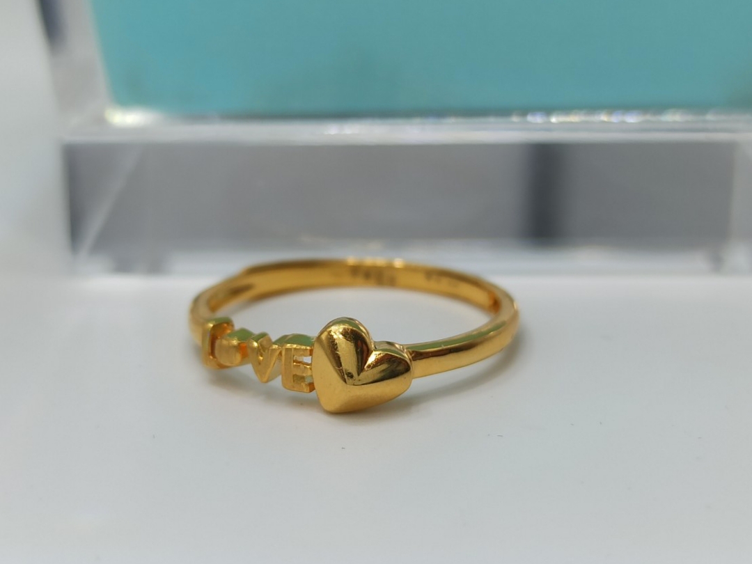 中国黄金三金戒指足金999桃心love女送礼气质