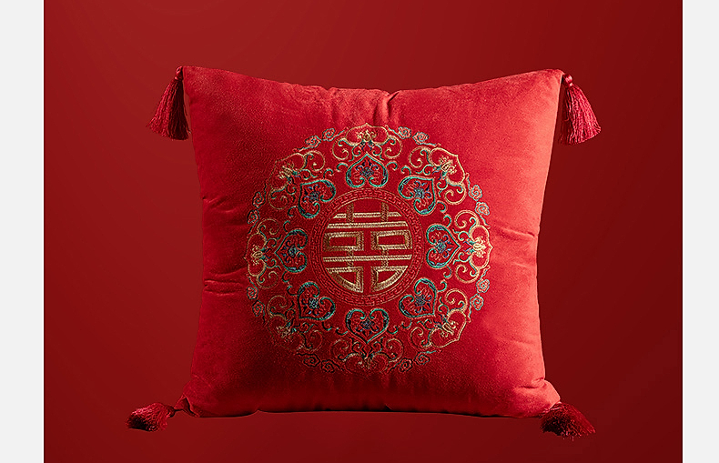 【水星家紡】婚禮抱枕靠枕居家日用囍合雙影靠墊45cm×45cm