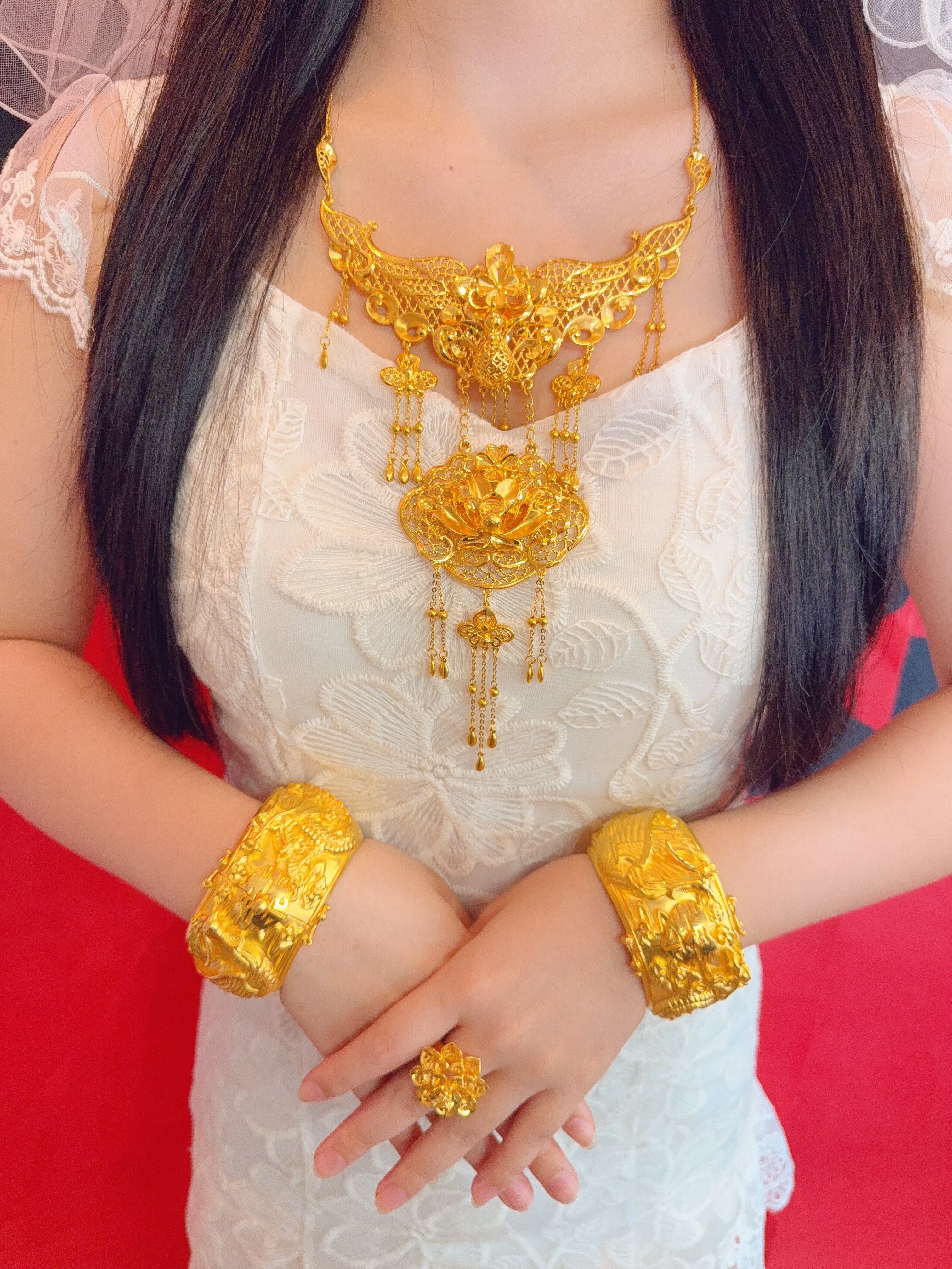 婚嫁首饰套装 硬金项链+手镯