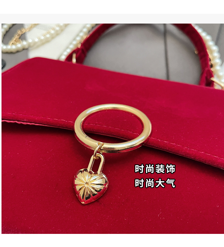 红色绒面百搭链条斜挎手提包