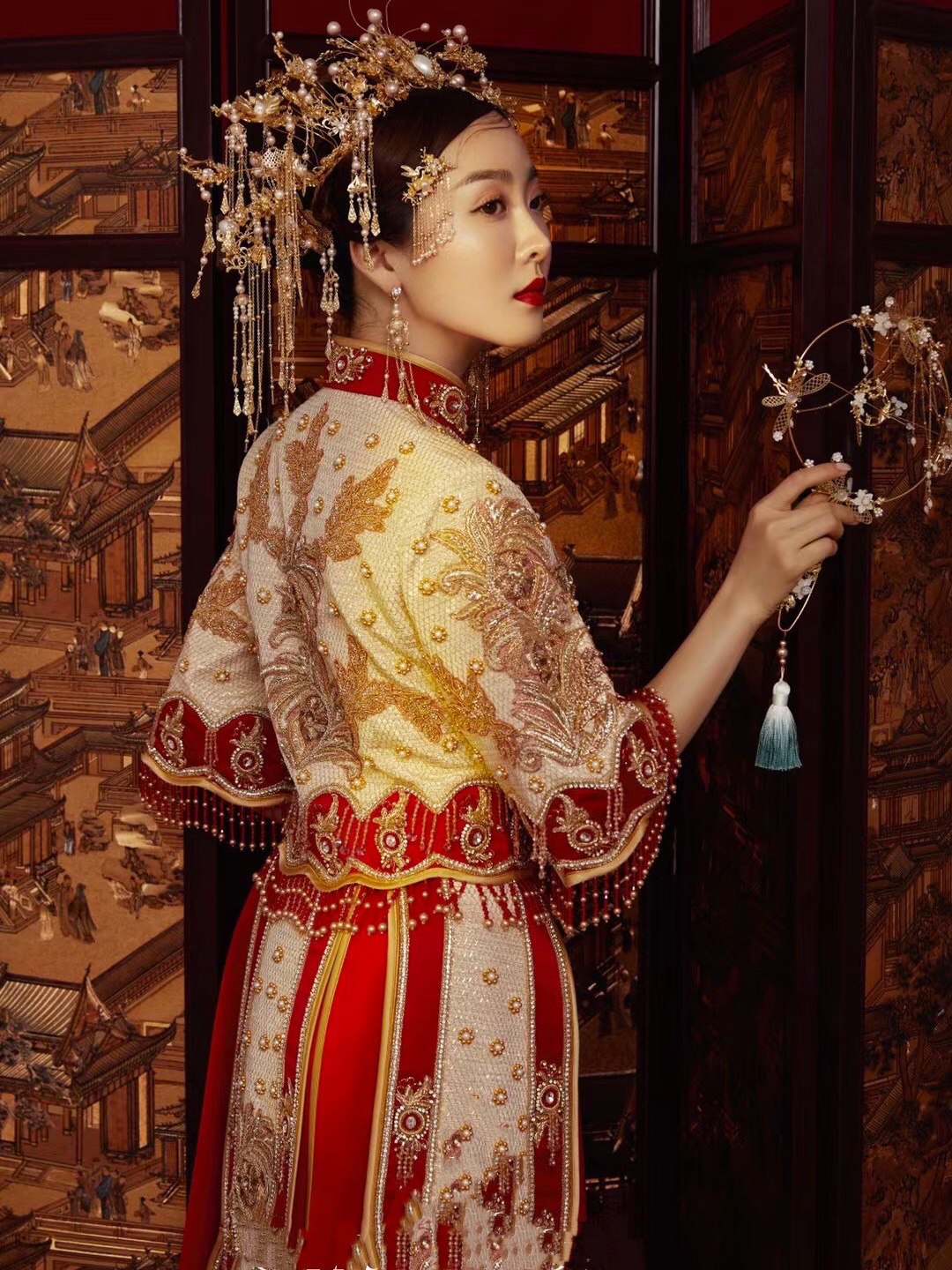 超级显瘦重工印度丝中式礼服