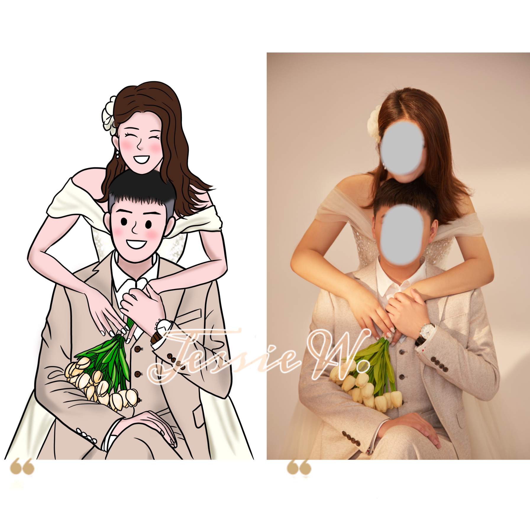 最近手绘婚纱照客稿欣赏～约稿的姐妹们可以拿去定制成请柬喜糖盒