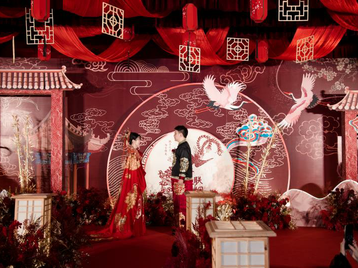 中国风元素｜红色中式“安江联姻”