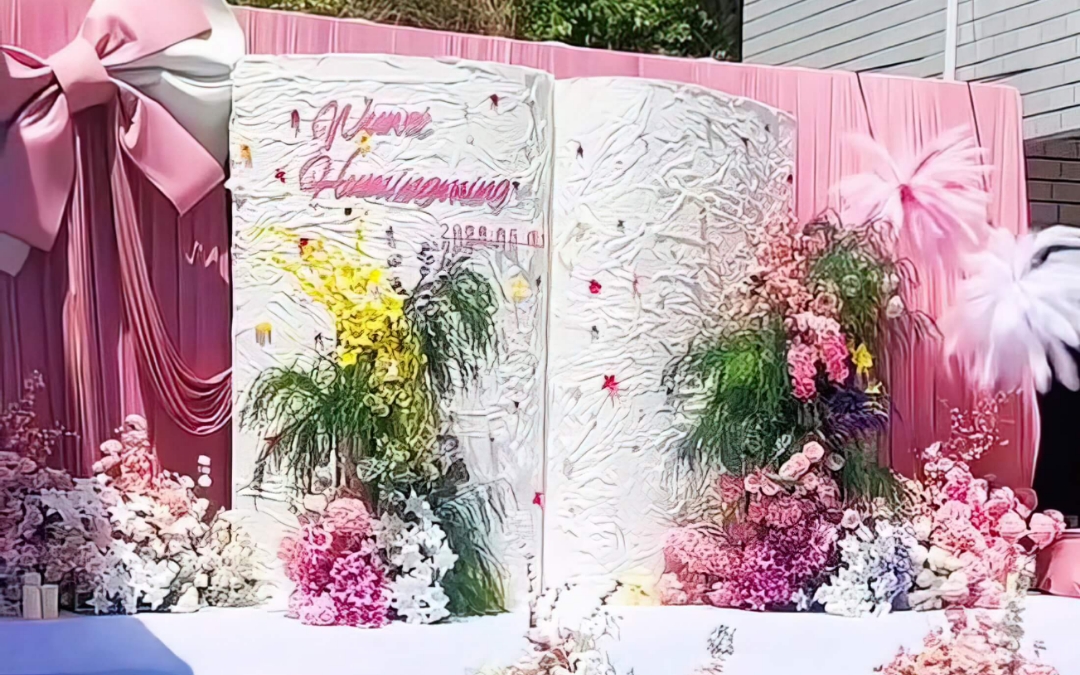 粉色蝴蝶结农村草坪婚礼