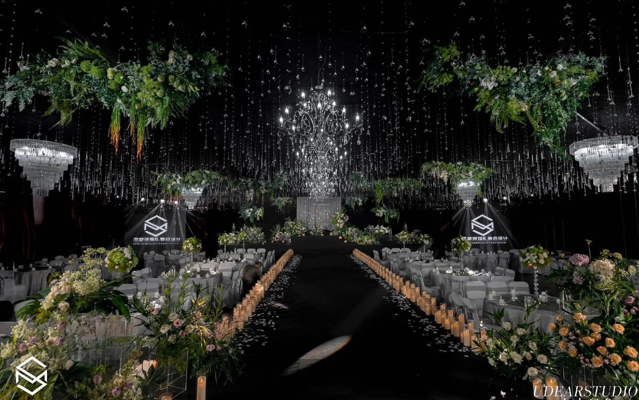 韩式丁达尔效应白绿色水晶婚礼