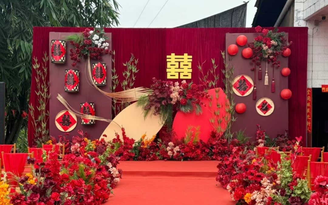 南洋风红底金喜