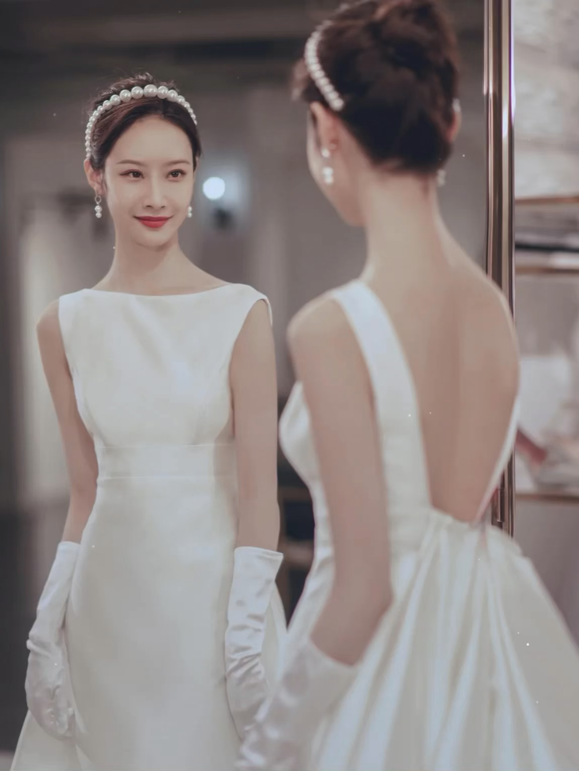 赫本法式高级缎面婚纱