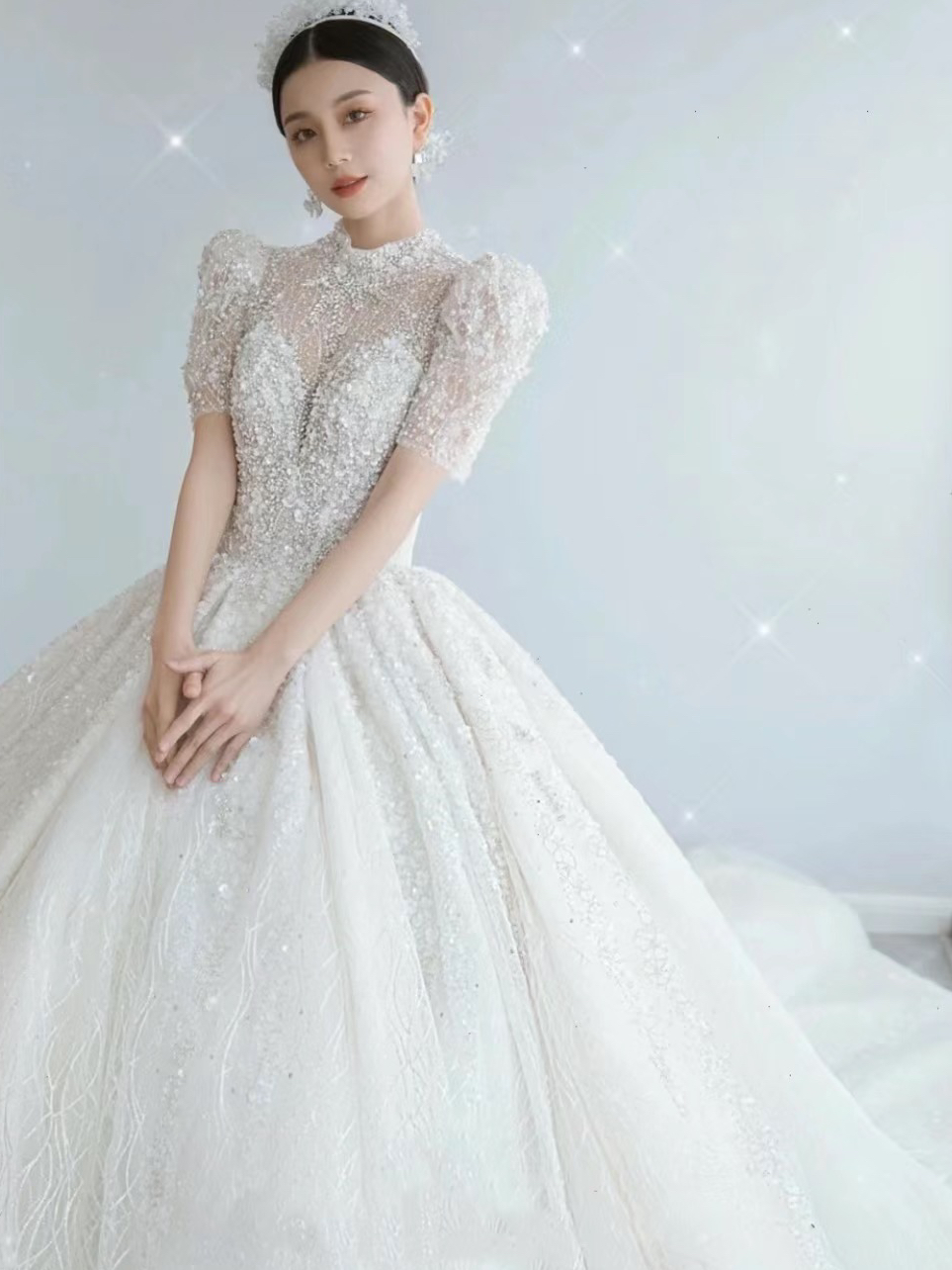 气质满分的殿堂级韩式重工主婚纱